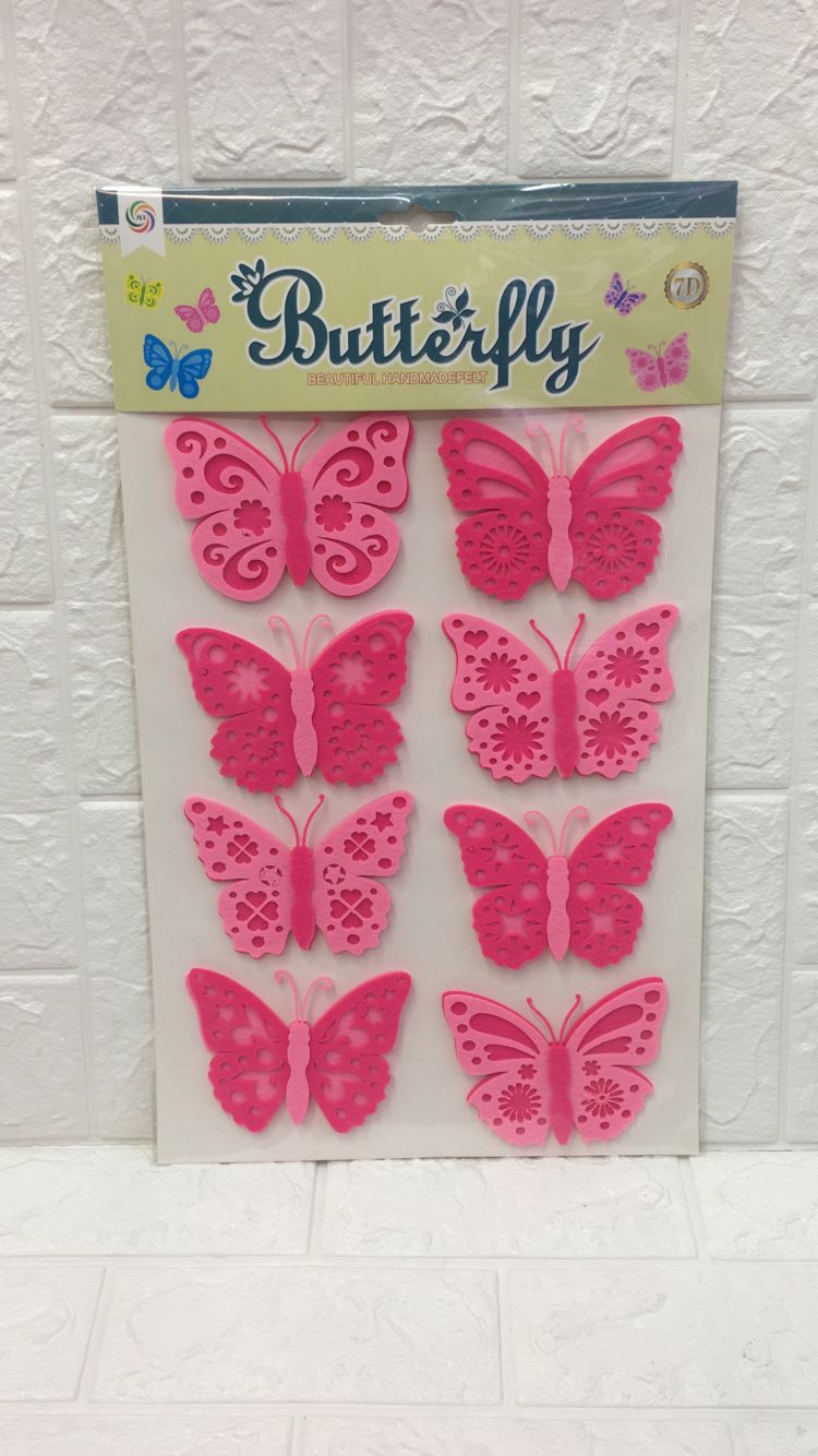 ggg卡通八只彩色蝴蝶贴画墙贴 3d立体手工层层装饰毛绒毛毡布墙贴